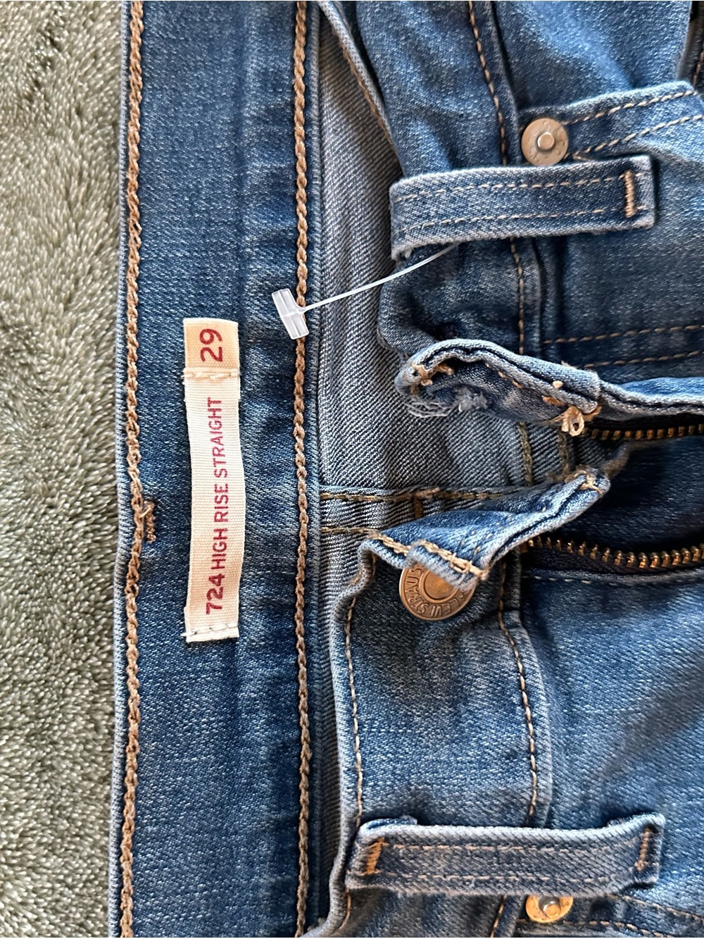 Levi's 724 High Rise Straight Jeans in Blue with Tan Stitching